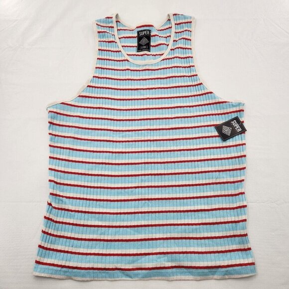 SUPER MASSIVE Men Size XL Ribbed Striped Light Blue Red Off White Tank Top - Picture 1 of 3